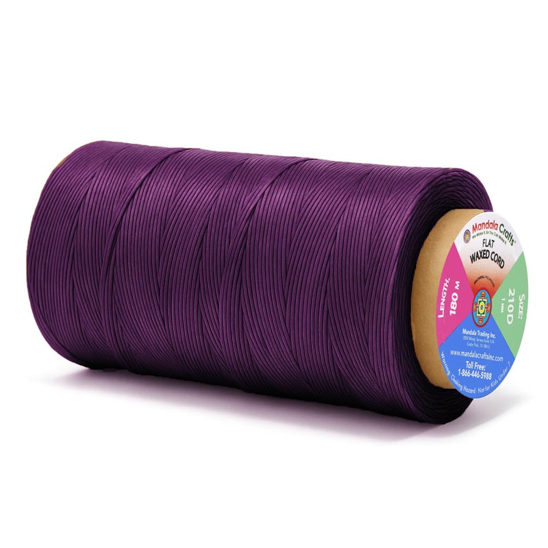 Mandala Crafts Purple Flat Waxed Thread for Leather Sewing - 197 Yds 210D 1mm Polyester Leather Thread String Waxed Cord for Leatherwork, Beading, Bookbinding, Hand Stitching - Image 1